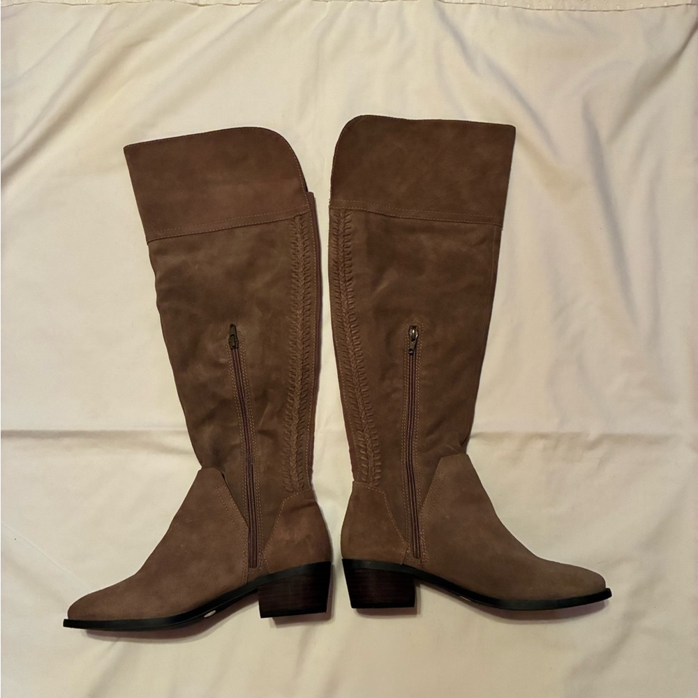 Vince Camuto Leather Boho Riding Boots Taupe Knee High 7.5 - Picture 3 of 8